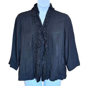 Ruffled detailed Black Open-Front Cardigan 3/4 Sleeves cottagecore whimsygoth